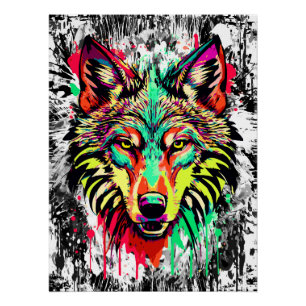 Kleurrijke Wolf Head - Wolf Poster Print - Wolven Perfect Poster