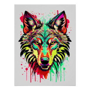 Kleurrijke Wolf Head - Wolf Poster Print - Wolven Perfect Poster