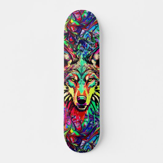 Kleurrijke Wolf Head - Wolf Skateboard Deck (Voorkant)