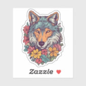Kleurrijke wolf met bloemen Wolf Lover Sticker (Vel)