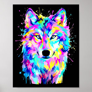 Kleurrijke wolf spetterende kunst wilde natuur die poster