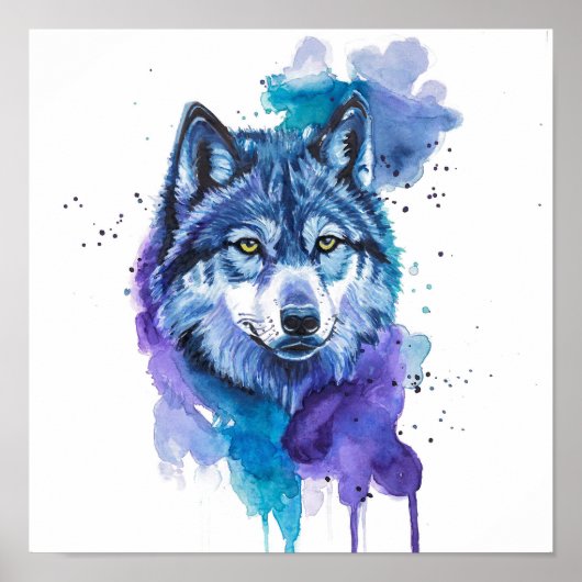 Kleurrijke Wolf Waterverf Art - Spirit Animal Art Poster (Voorkant)