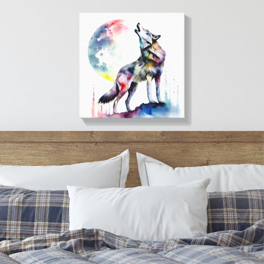 Kleurrijke Wolf's Serenade Canvas Afdruk (Insitu (Slaapkamer))