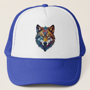 Kleurrijke wolfssilhouet in mozaïek glas-in-lood trucker pet