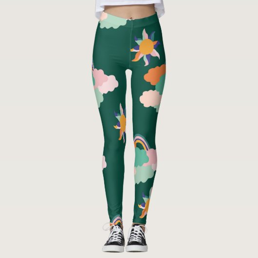 Kleurrijke wolken regenbogen naadloos patroon leggings (Voorkant)
