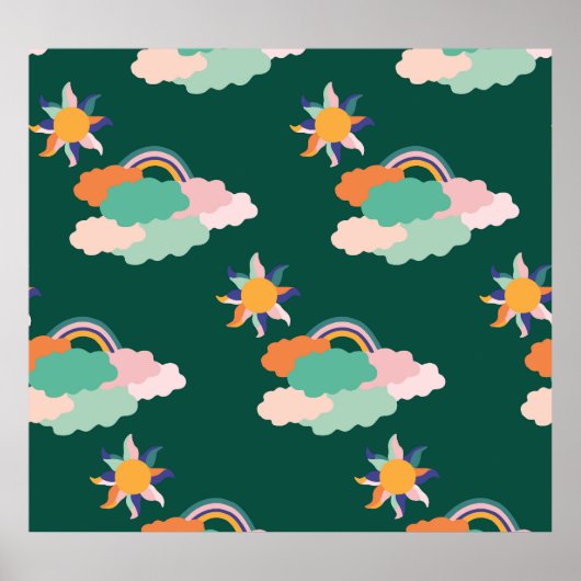 Kleurrijke wolken regenbogen naadloos patroon poster (Voorkant)