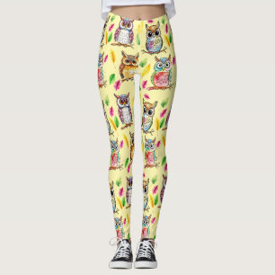 Kleurrijke Woodland Uilen en bladeren Waterverf Leggings