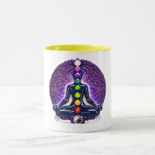 Kleurrijke Yoga Chakra Meditatie Silhouet Mok