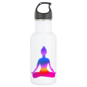 Kleurrijke yogadame silhouetfles waterfles