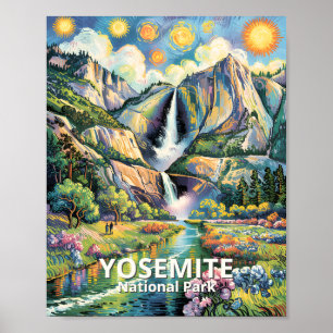Kleurrijke Yosemite Lentewaterfall Wandelroute Poster