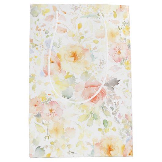 Kleurrijke zachte bloemen Elegant Boho geschilderd Medium Cadeauzakje (Voorkant)