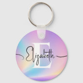 Kleurrijke zachte pastelkleuren Gradient Chic Mono Sleutelhanger (Voorkant)