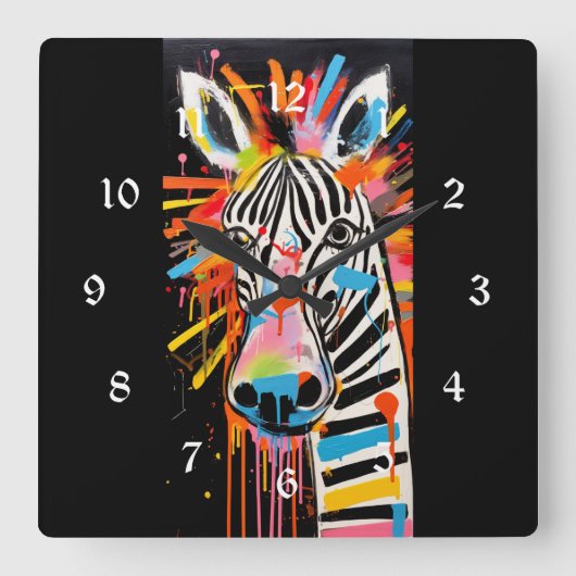 Kleurrijke Zebra Grafitti Vierkante Klok (Voorkant)