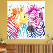 Kleurrijke Zebras Large waterverf Art Canvas afdru (Insitu (Woonkamer))