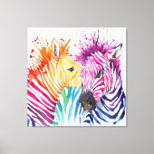 Kleurrijke Zebras Large waterverf Art Canvas afdru (Voorkant)