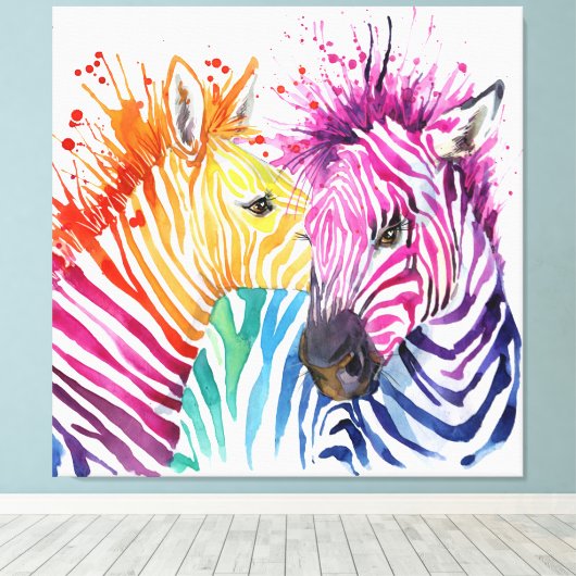 Kleurrijke Zebras Large waterverf Art Canvas afdru (Insitu (Houten vloer))