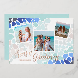 Kleurrijke Zee Glass Kerst Zeeen en Groeten Folie Feestdagenkaart
