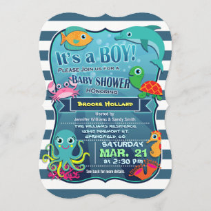 Kleurrijke Zee Life Boy Baby shower Uitnodiging