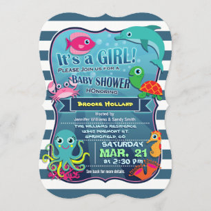 Kleurrijke Zee Life Girl Baby shower Uitnodiging