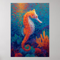 Kleurrijke Zee Paard Pointillisme Oceaan Schilderi
