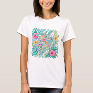 KLEURRIJKE ZEE SCHILDPAD MET MOOIE TROPISCHE BLOEM T-SHIRT