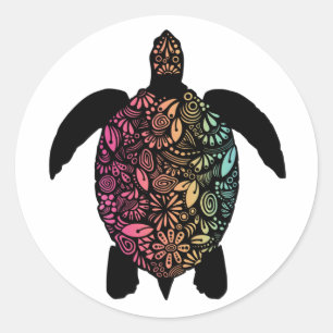 Kleurrijke Zeeen schildpad ronde Sticker