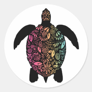Kleurrijke Zeeen schildpad ronde Sticker
