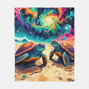 Kleurrijke Zeeen Schildpadden Onder Een Kosmische Fleece Deken