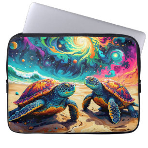 Kleurrijke Zeeen Schildpadden Onder Een Kosmische Laptop Sleeve
