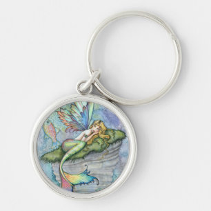 Kleurrijke Zeemeermin en Karper Fantasie Kunst Sleutelhanger