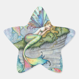 Kleurrijke Zeemeermin en Karper Vis Fantasie Kunst Ster Sticker