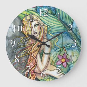 Kleurrijke Zeemeermin Fantasy Kunstklok Grote Klok