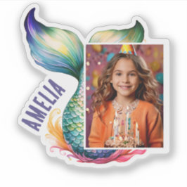 Kleurrijke Zeemeermin Meisje Naam Foto Sticker