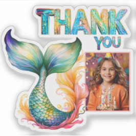 Kleurrijke Zeemeermin Verjaardag Dank u Meisje Fot Sticker