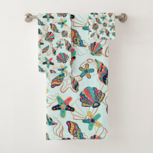 Kleurrijke zeeschelpen patroon badhanddoek set bad handdoek