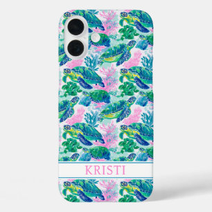Kleurrijke Zeeschildpadden met Monogram iPhone 16 Plus Hoesje
