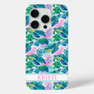 Kleurrijke Zeeschildpadden met Monogram iPhone 15 Pro Case