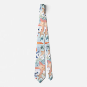 Kleurrijke zeevis, zee sterren waterverf kunst. stropdas