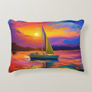 Kleurrijke zeilboot AI ART Accent Kussen