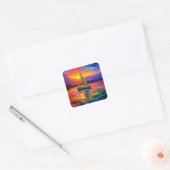 Kleurrijke zeilboot AI ART Vierkante Sticker (Envelop)
