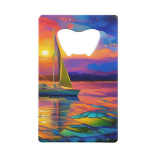Kleurrijke Zeilboot/Vuurtoren AI ART Kredietkaart Flessenopener