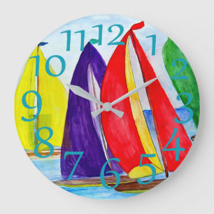Kleurrijke zeilvaart acrylic wandklok. grote klok