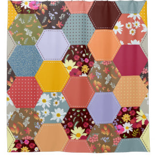 Kleurrijke zeshoek bloemen quilten ontwerp douchegordijn