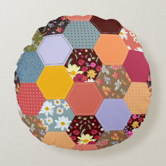 Kleurrijke zeshoek bloemen quilten ontwerp rond kussen