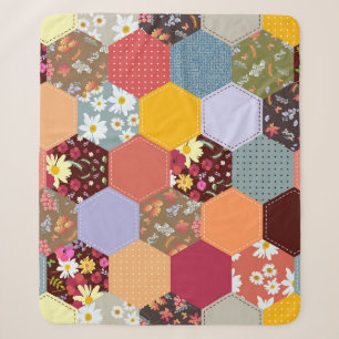 Kleurrijke zeshoek bloemen quilten ontwerp sherpa deken