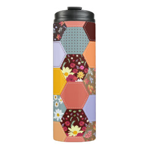 Kleurrijke zeshoek bloemen quilten ontwerp thermosbeker