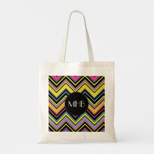 kleurrijke zigzag, regenboogzigzag, Chevron, monog Tote Bag (Achterkant)