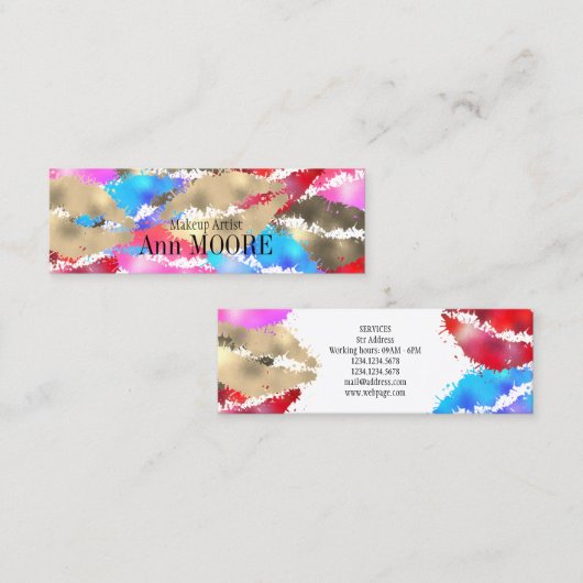 Kleurrijke zoemelspatspatplons mini visitekaartje (Voorkant / Achterkant)