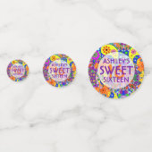 Kleurrijke zoete 16 Verjaardagsachtergrond Confetti (Voorkanten)