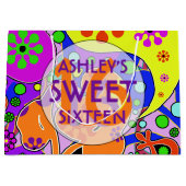 Kleurrijke zoete 16 verjaardagscadeauzak groot cadeauzakje (Voorkant)